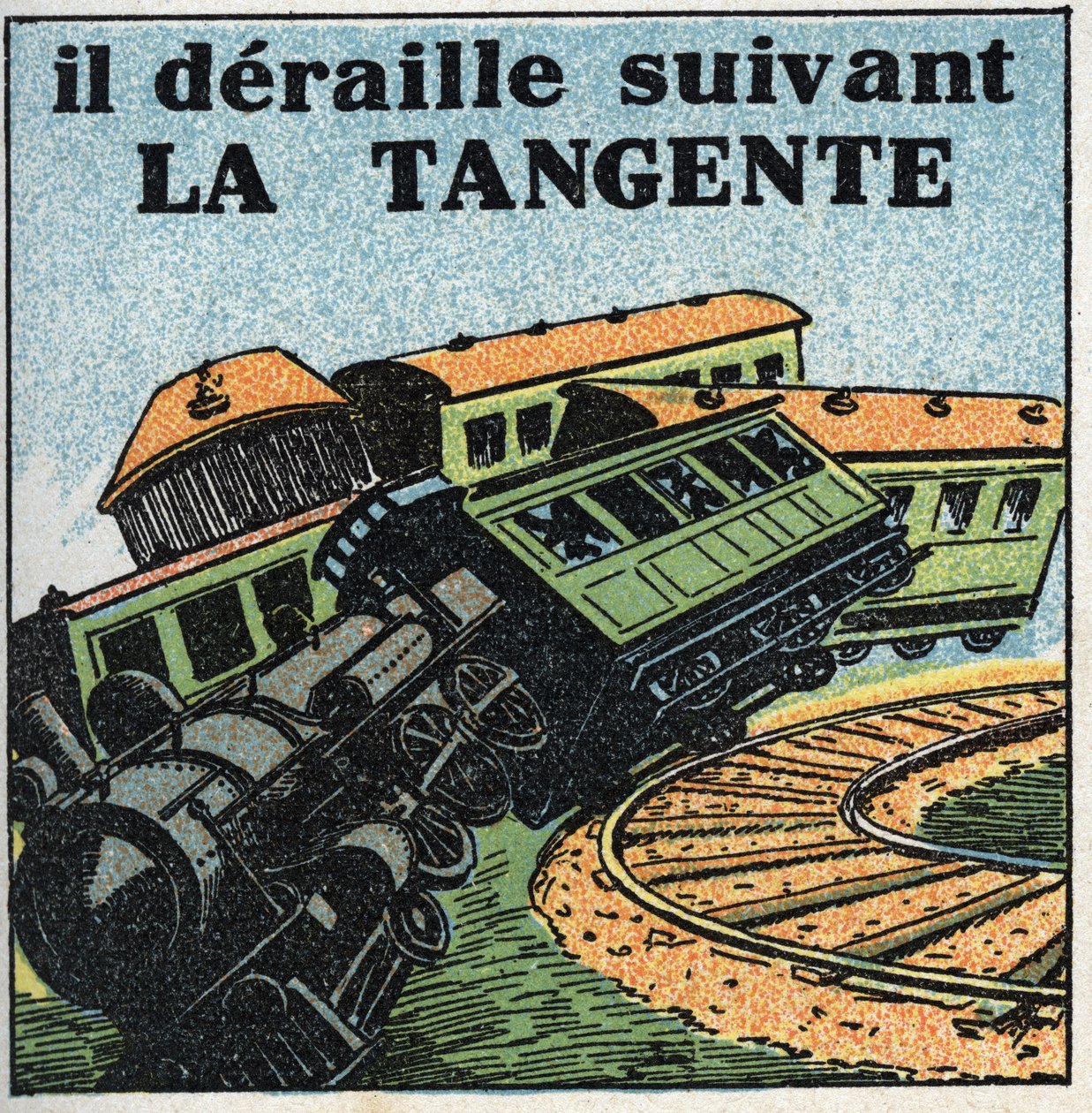 Movimenti: tangente. Deragliamento di un treno. Illustrazione anonima del 1925. Collezione privata. da Anonymous Anonymous