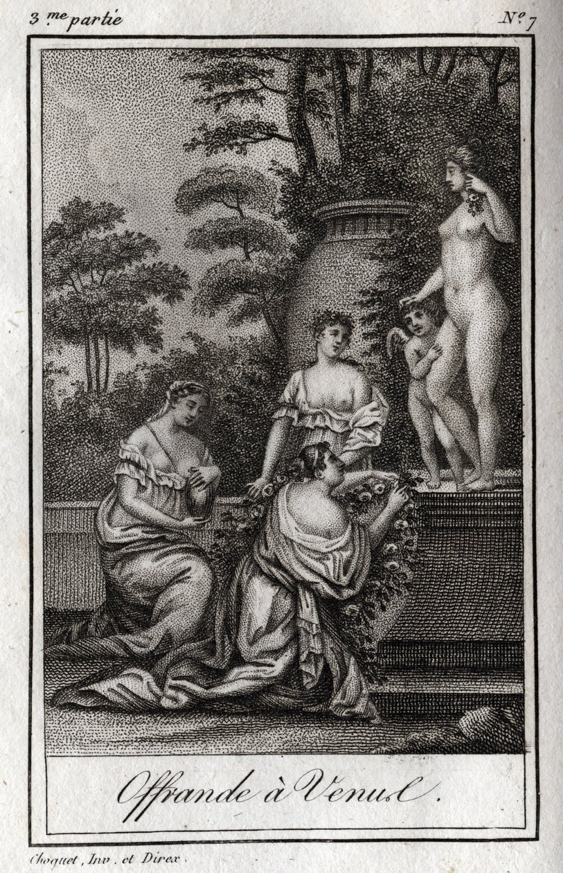 Offerta a Venere. Piccoli amori si radunano per rendere omaggio alla dea Afrodite. Incisione del 1819 in 