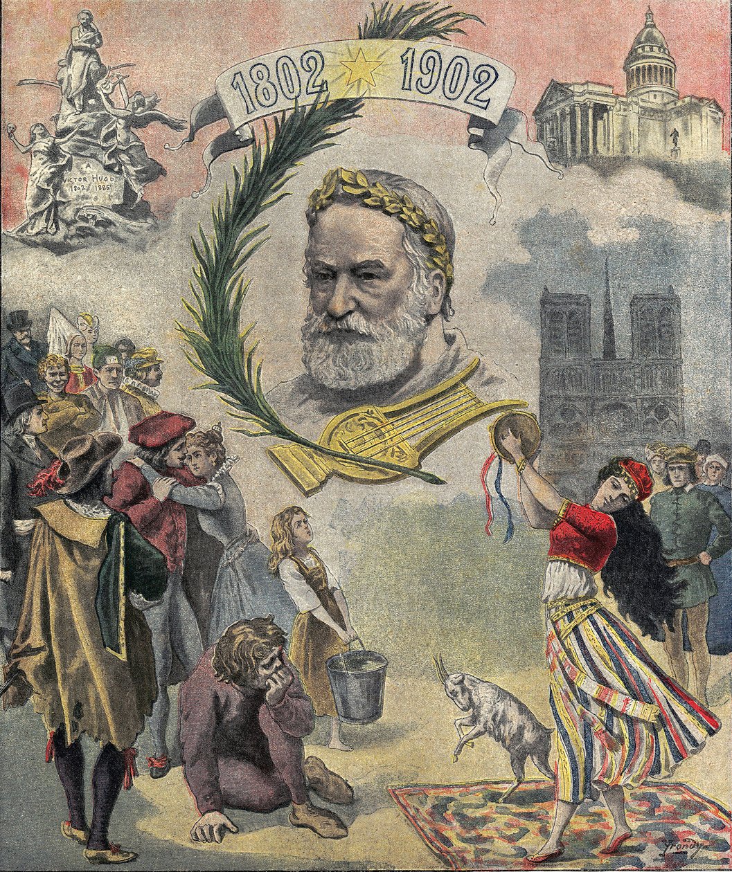 Uno di "Le petit journal" rende omaggio al poeta e scrittore francese Victor Hugo (1802-1885) nel centenario della sua nascita. I personaggi dei suoi romanzi sono rappresentati (Esmeralda, Quasimodo, Cosette). 02/03/1902 Collezione privata da Anonymous Anonymous