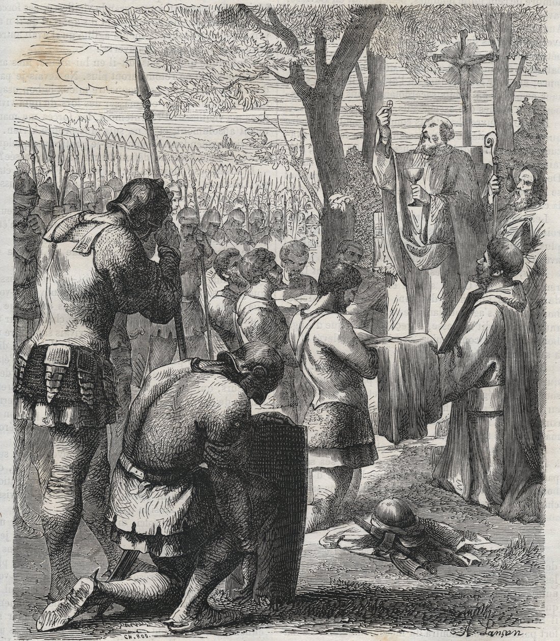 Ottone I, Sacro Romano Imperatore riceve la comunione prima della Battaglia di Lechfeld (955) - incisione del 1864 da Anonymous Anonymous