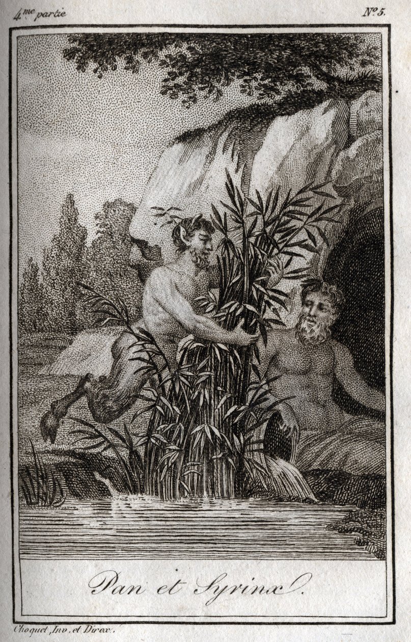 Pan e la ninfa Siringa trasformata in canne. Incisione del 1819 in 