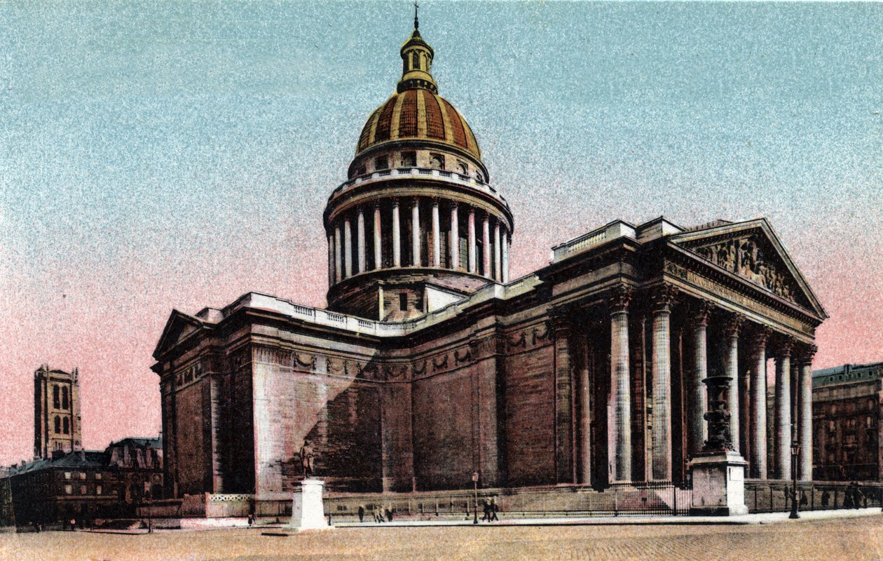 Parigi: vista esterna del Pantheon costruito tra il 1757 e il 1790 da Jacques Germain Soufflot (1713-1780). Fotografia del 1920 in "Album Artistico" della città di Parigi. Collezione privata. da Anonymous Anonymous