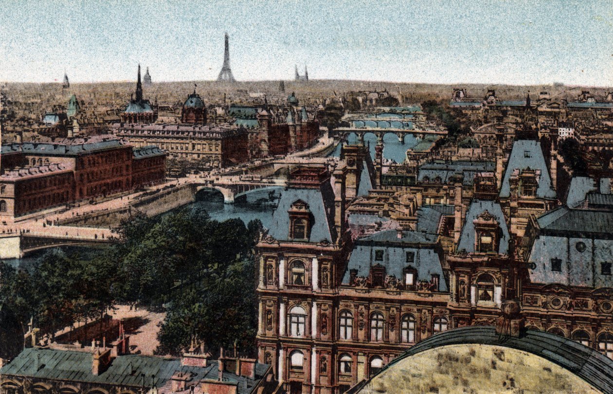 Parigi: panorama degli Otto Ponti sulla Senna con la Torre Eiffel sullo sfondo. Fotografia del 1920 in "Artistic Album" della città di Parigi. Collezione privata. da Anonymous Anonymous