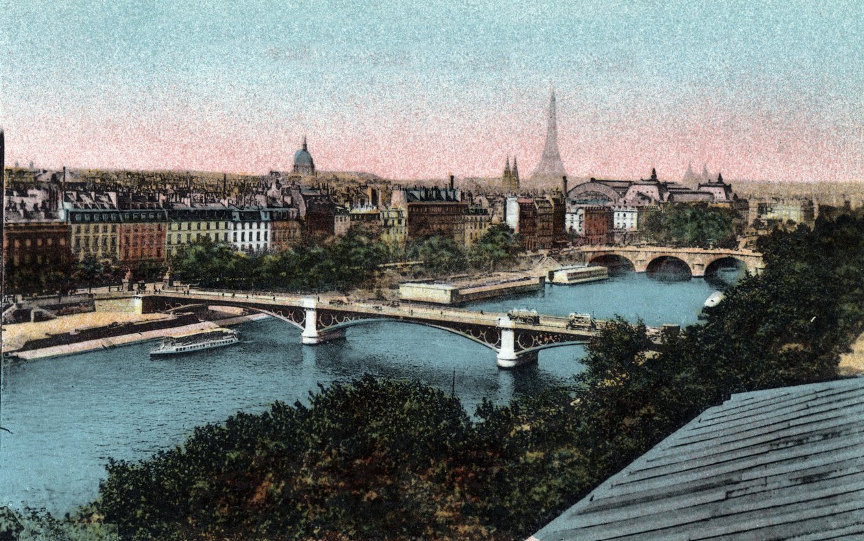 Parigi: panorama della Senna con la Torre Eiffel sullo sfondo. Fotografia del 1920 in "Album Artistico" della città di Parigi. Collezione privata. da Anonymous Anonymous