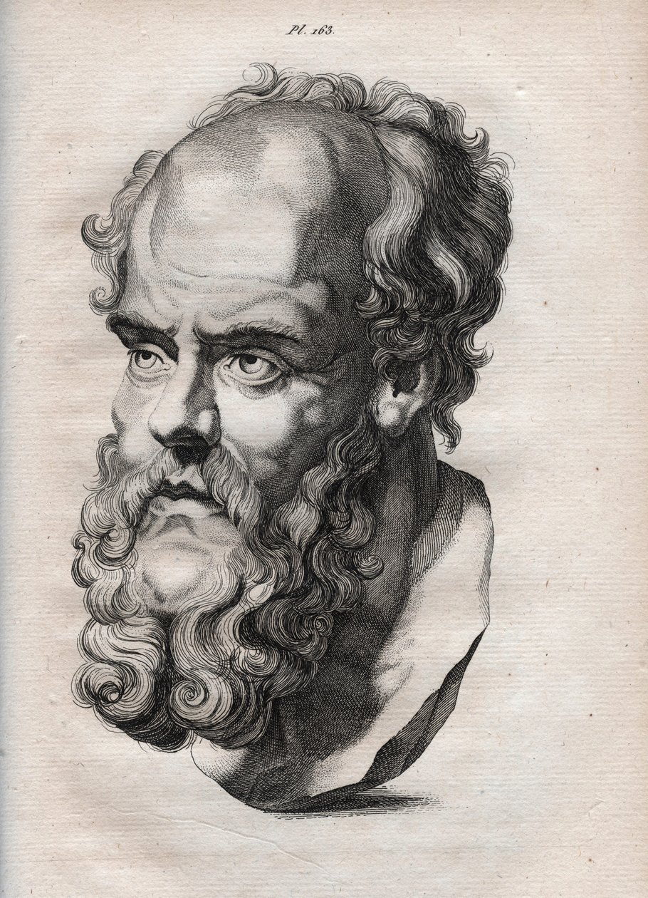 Fisiognomica - Fisiognomonia - il filosofo greco Socrate (ca. 469 a.C.-399 a.C.) (Busto di Socrate (ca 469 a.C.-399 a.C.), filosofo ateniese) incisione del 1808 in "L