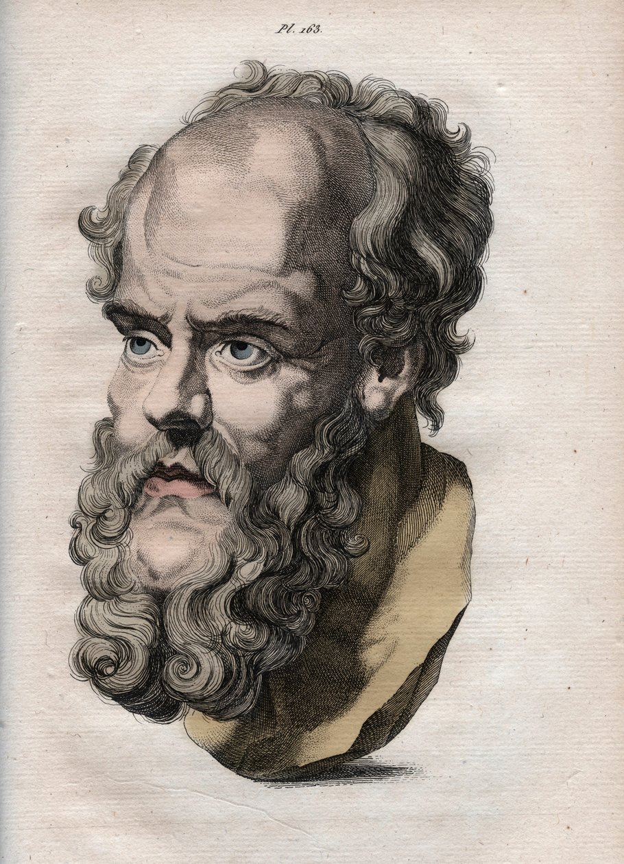Fisiognomica - Fisiognomonia - il filosofo greco Socrate (ca. 469 a.C.-399 a.C.) (Busto di Socrate (ca 469 a.C.-399 a.C.), filosofo ateniese) incisione del 1808 in "L