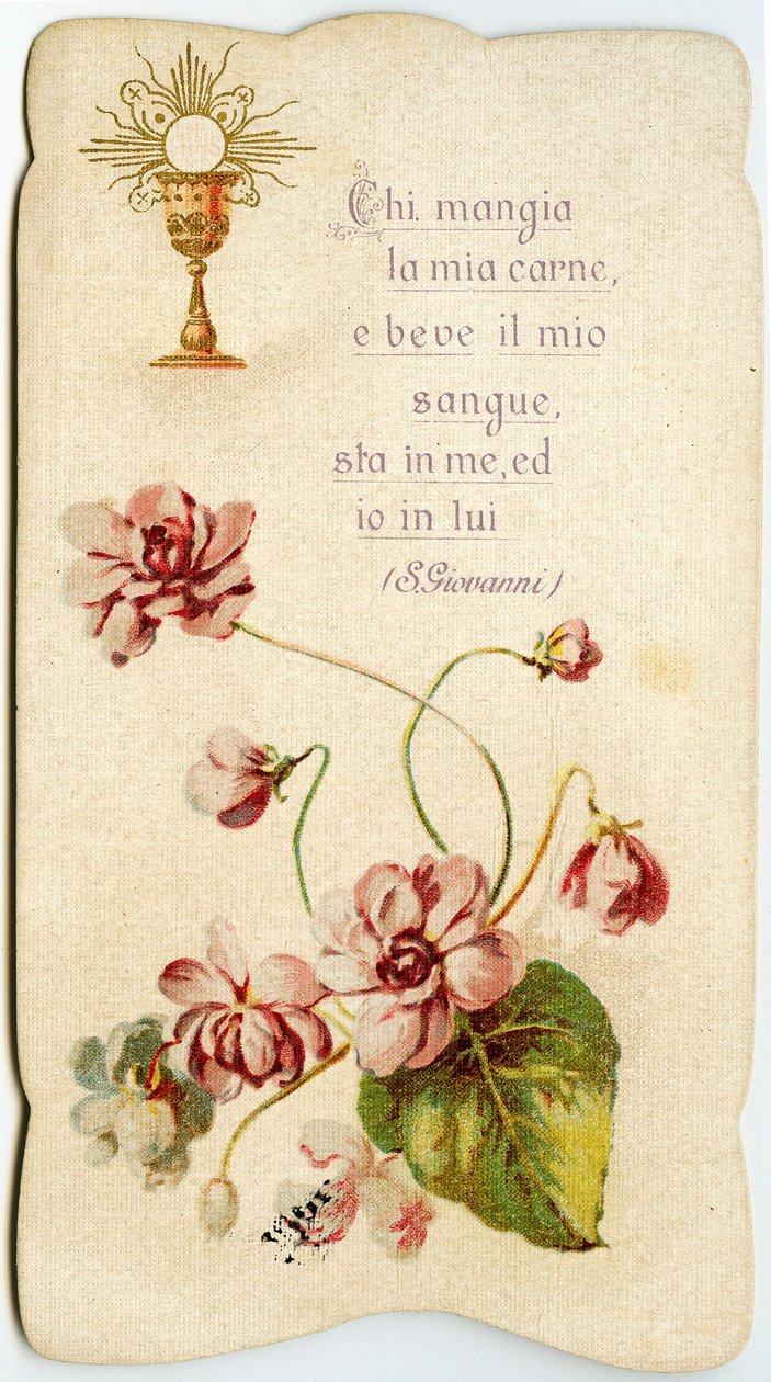 Immagine pia: Eucaristia, Chi mangia il mio corpo e beve il mio sangue dimora in me e io in lui (incisione) da Anonymous Anonymous