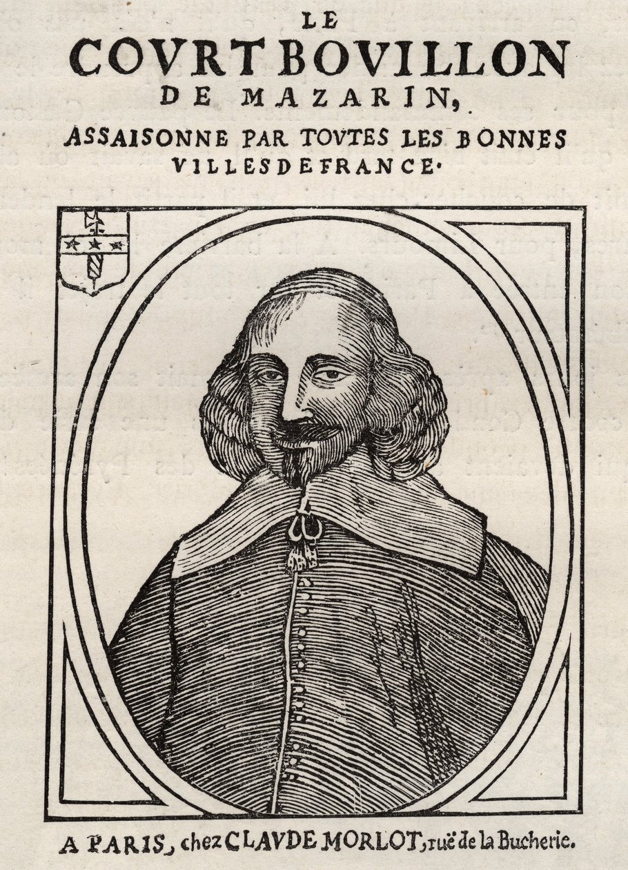 Pamphlet politico Mazarinade, immagine popolare contro Mazzarino riguardo al suo ritiro a Bouillon (Le court broth de Mazarin). Collezione privata. da Anonymous Anonymous