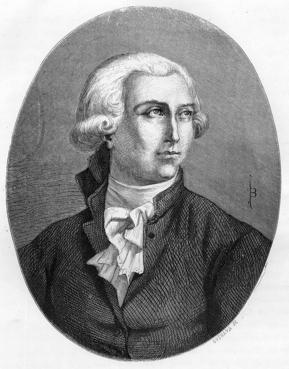 Ritratto di Antoine Laurent Lavoisier (1743-1794), chimico francese - Incisione del 1863 in 