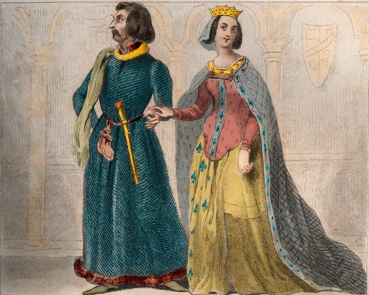Ritratto di Charlotte de Savoie (1441-1483) Regina di Francia, con Luigi XI di Francia, detto il Prudente (1423-1483). Incisione del 1859 in "Le Monde. Storia di tutti i popoli dai tempi più remoti ai giorni nostri" di M. E. de Lostalot-Bachoue da Anonymous Anonymous