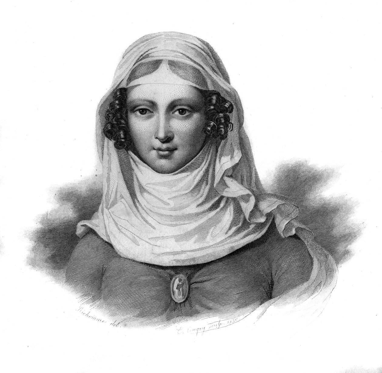 Ritratto di Clemence Isaure, dama di Tolosa che avrebbe vissuto nel XIV secolo in "Portraits et histoire des hommes utile: hommes et femmes de tous pays et di tutte le condizioni, che hanno acquisito diritti al riconoscimento degli uomini" pubblicato e pro da Anonymous Anonymous