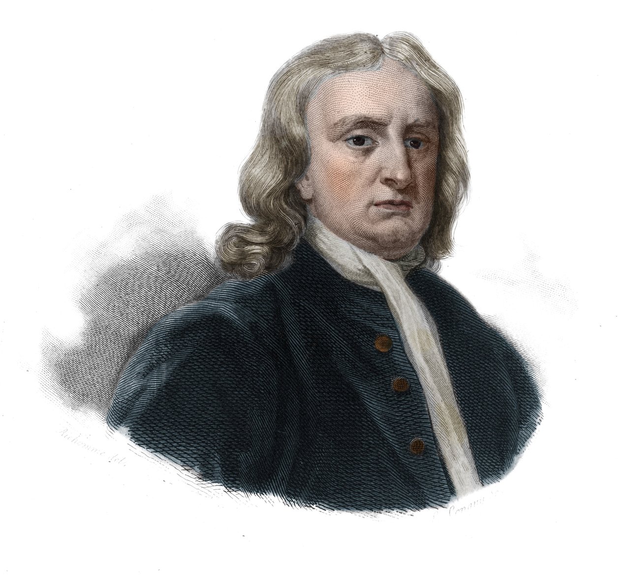 Ritratto di Isaac Newton (1642 - 1727), filosofo e matematico in "Portraits et histoire des hommes utile: hommes et femmes de tous pays et de tous conditions, qui acquis des droits à la riconoscenza degli uomini" pubblicato e propagato dalla Societe da Anonymous Anonymous