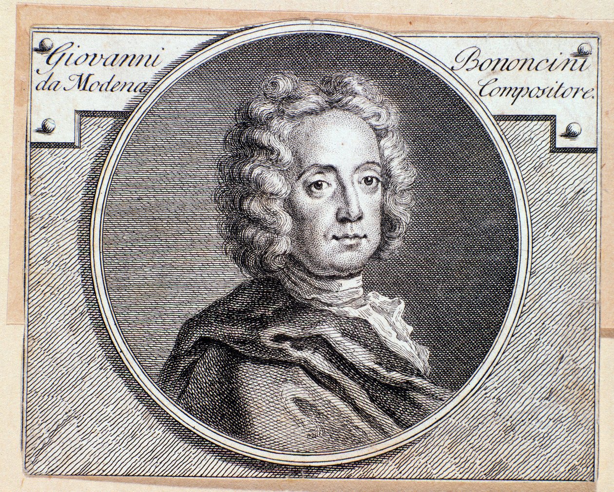 Ritratto del compositore e violoncellista barocco italiano Giovanni Battista Bononcini. Incisione. XVIII secolo da Anonymous Anonymous