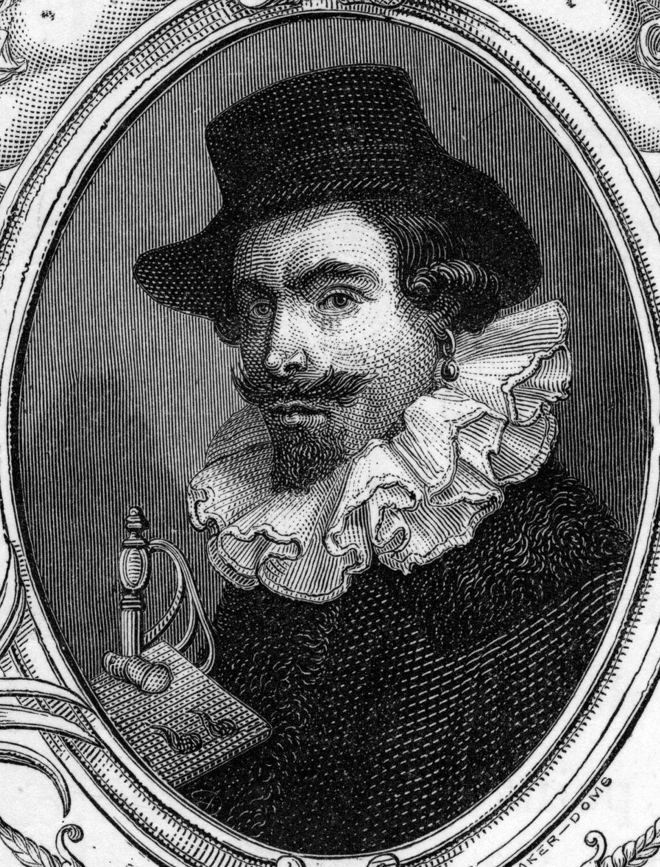 Ritratto di Leonello Spada o Lionello Spada (1576-1622) pittore italiano. Incisione del 1859 in "Le gallerie d