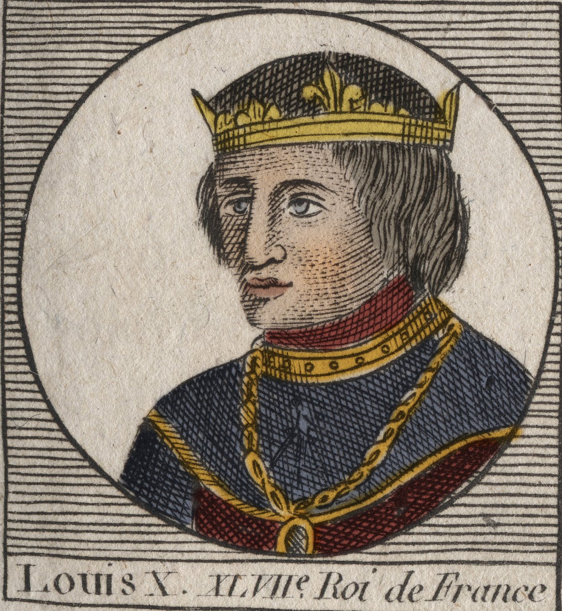 Ritratto di Luigi X il Testardo (1289 - 1316), re di Francia e Navarra - incisione da 