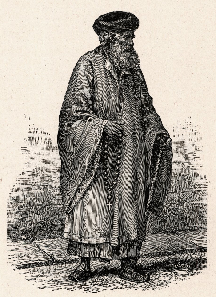 Ritratto di un copto cattolico di Zifte in Egitto. Incisione in "Les Missions Catholiques au XIXeme Siecle" di Louis-Eugene Louvet. Collezione privata da Anonymous Anonymous