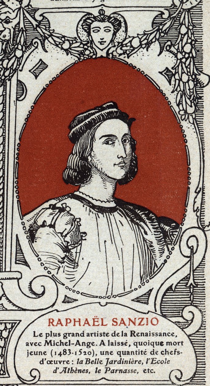 Ritratto del pittore rinascimentale italiano Raffaello (Raffaello Sanzio 1483-1520). Incisione del 1914. Collezione privata da Anonymous Anonymous