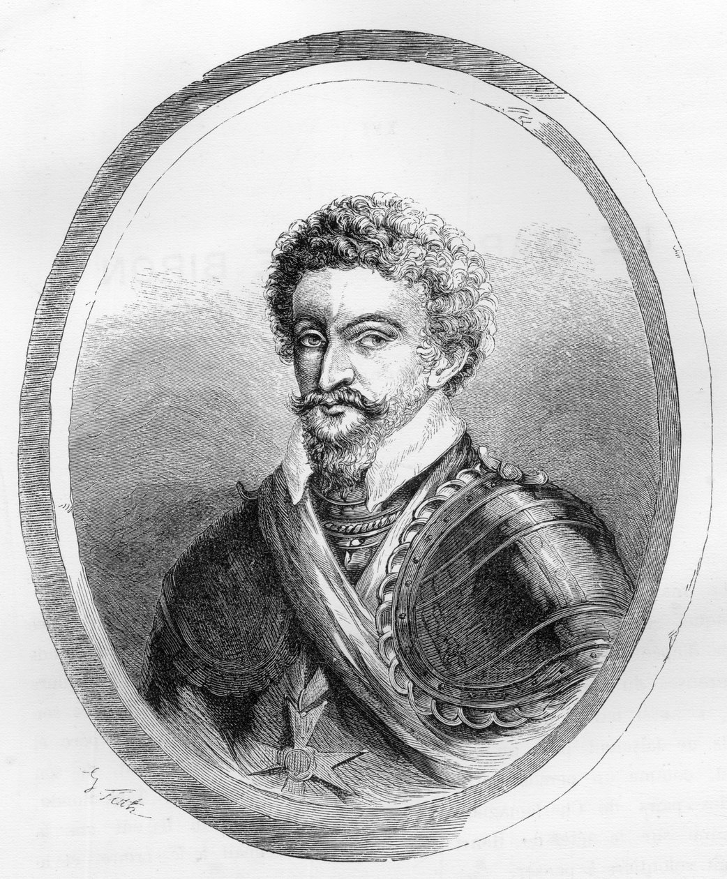 Ritratto del maresciallo Charles de Gontaut, Barone, poi Duca di Biron (1562-1602) - Incisione del 1863 in "Le Livre Rouge - Histoire De L