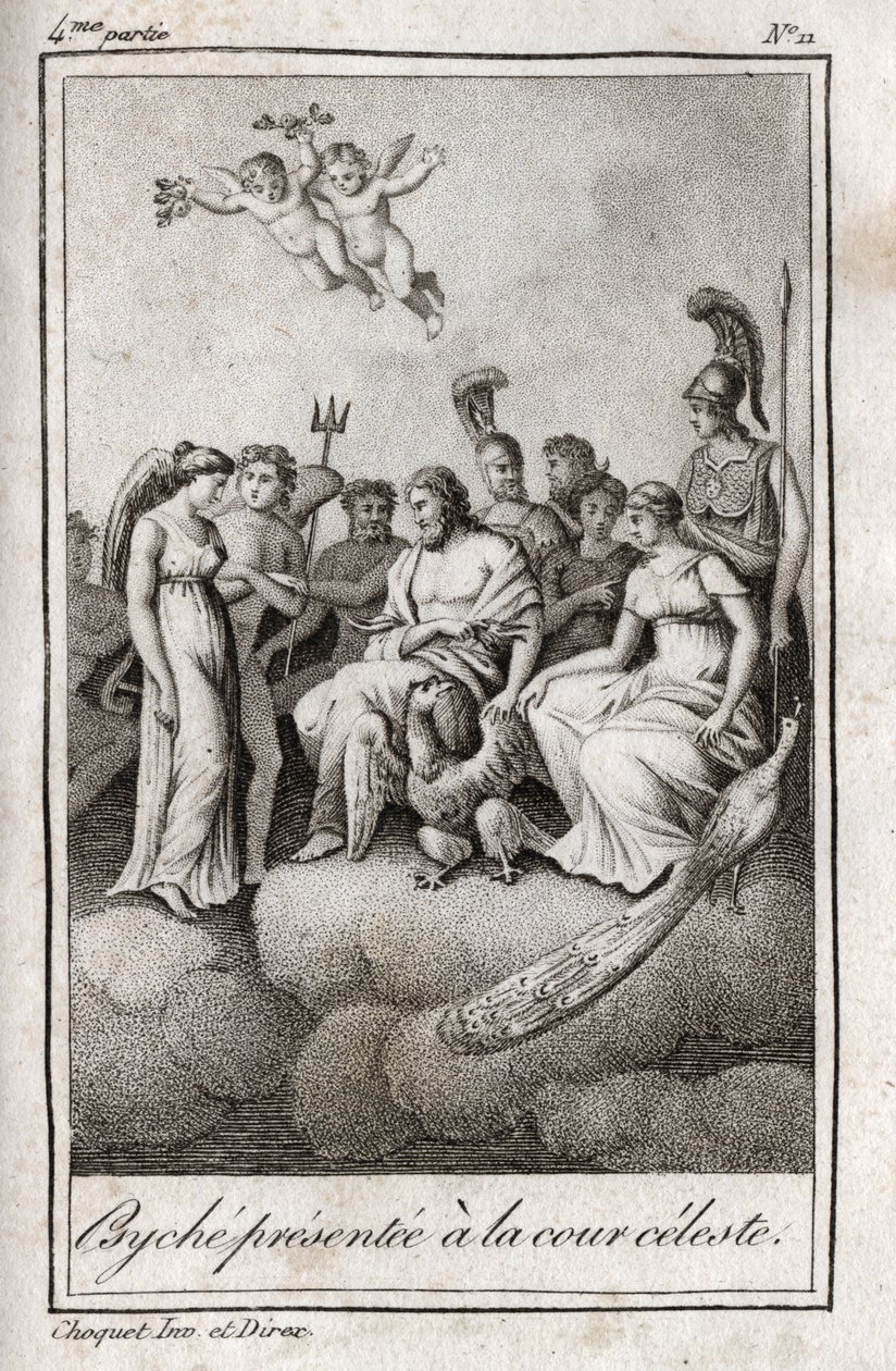 Psiche presentata alla Corte Celeste. Incisione del 1819 in "Lettres à Emilie sur la mythologie" di Charles Albert Demoustier (1760-1801). Collezione privata da Anonymous Anonymous