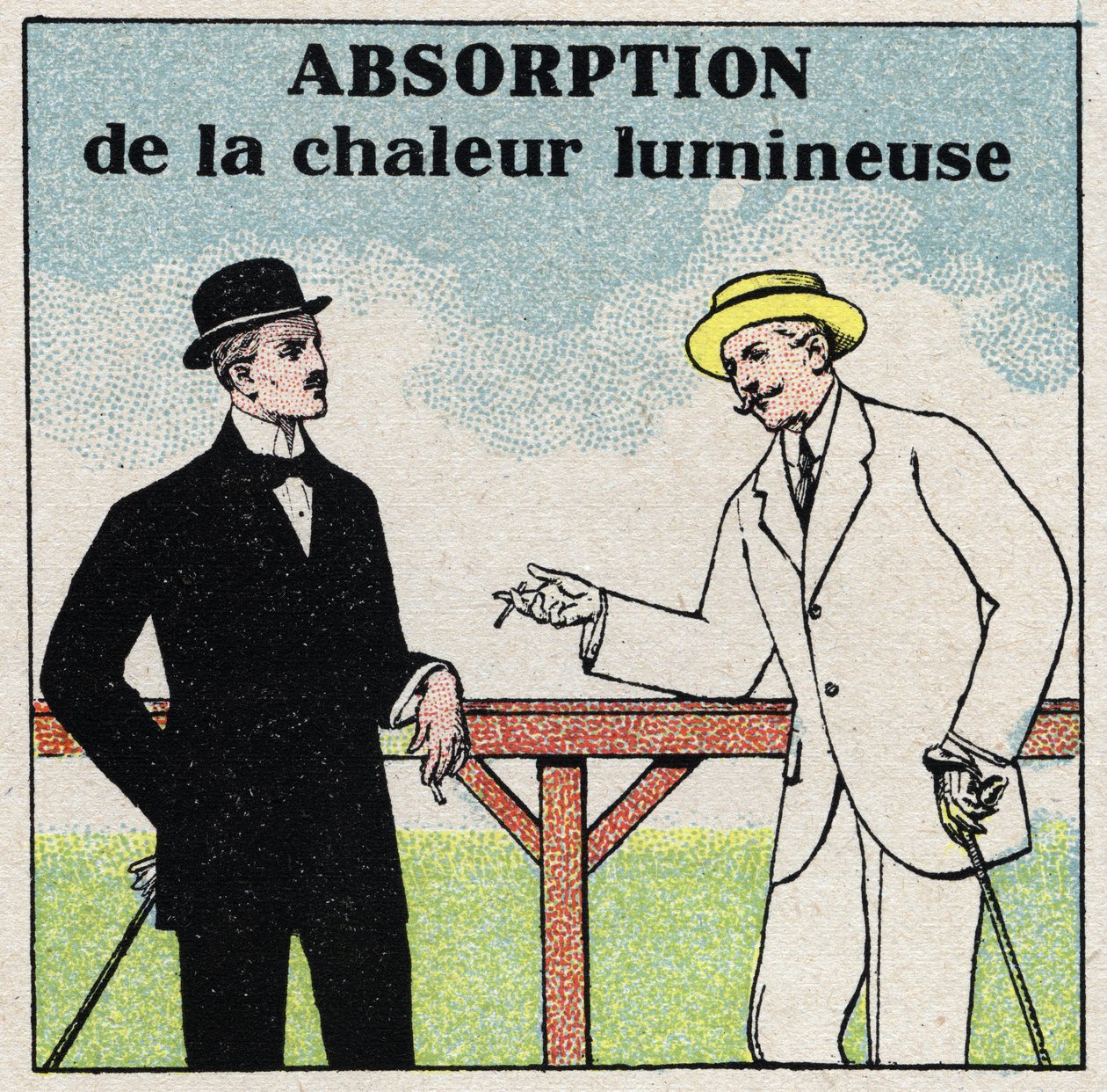 Radiazione e conducibilità: diversa assorbimento del calore della luce a seconda del colore degli indumenti. Illustrazione anonima del 1925. Collezione privata da Anonymous Anonymous