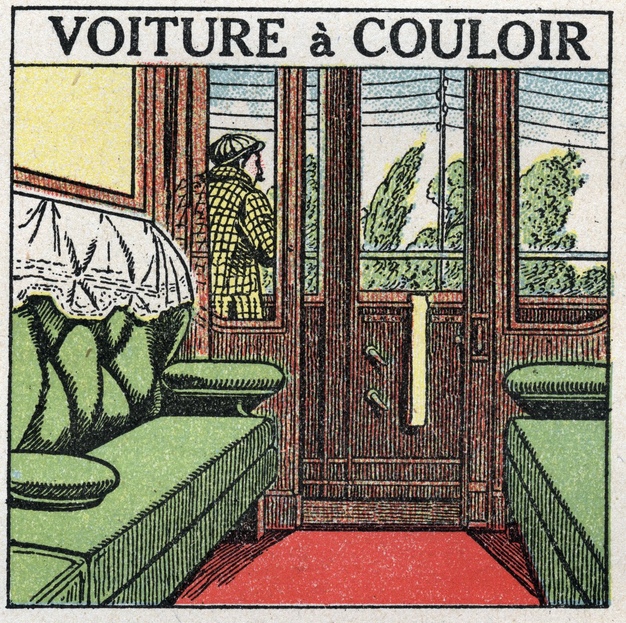 Ferrovie: vagone corridoio. Illustrazione anonima del 1925. Collezione privata. da Anonymous Anonymous