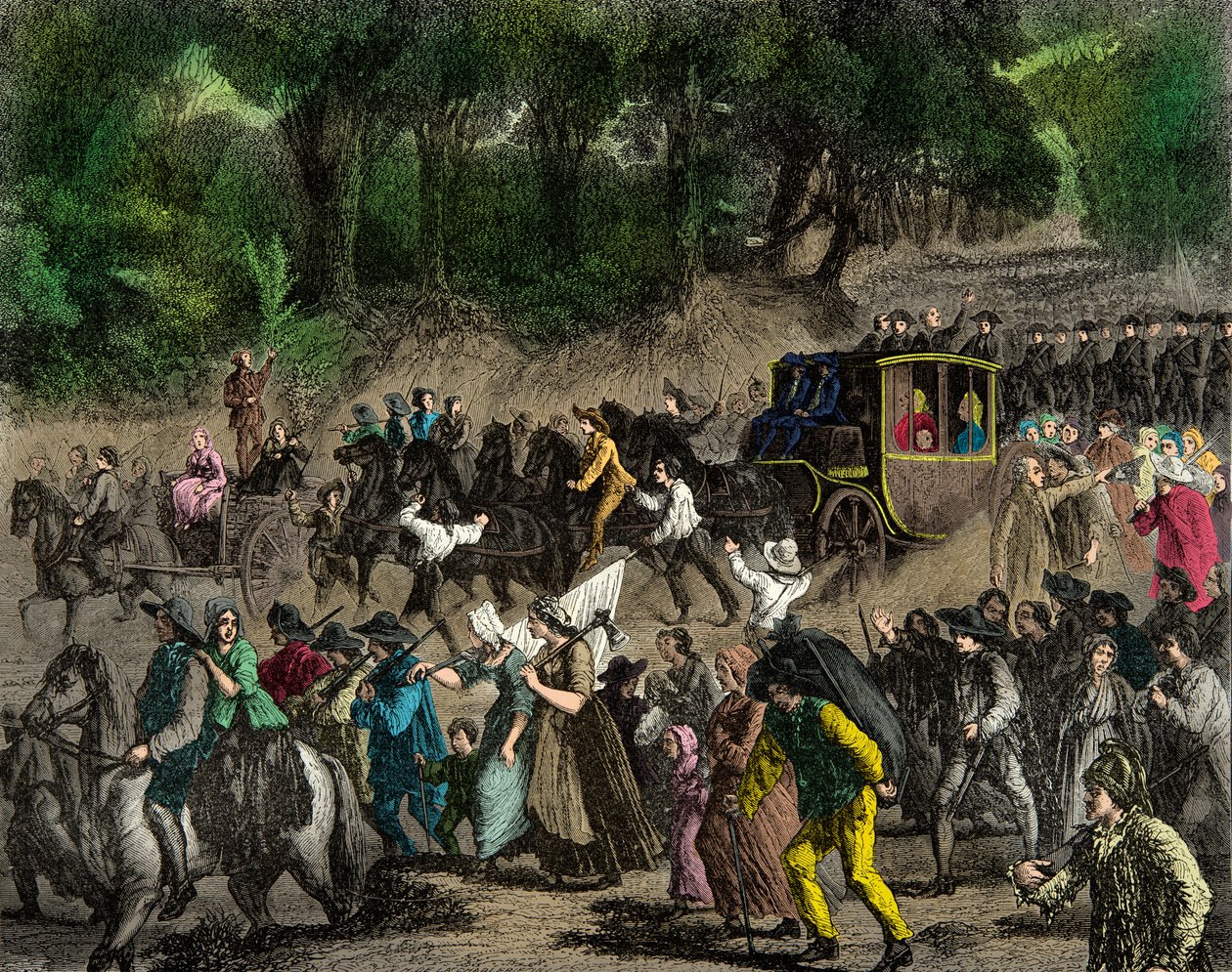 Ritorno della famiglia reale a Parigi dopo la sua fuga a Varennes nel 1791. Incisione. Collezione privata da Anonymous Anonymous