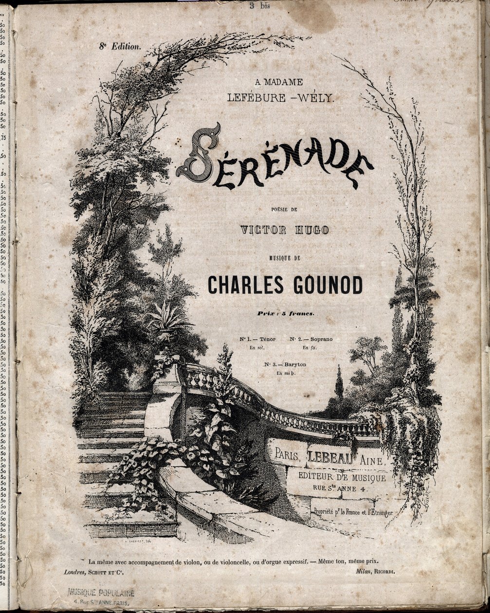 Spartito per "SERENADE" poesia di Victor Hugo, musica di Charles Gounod da Anonymous Anonymous