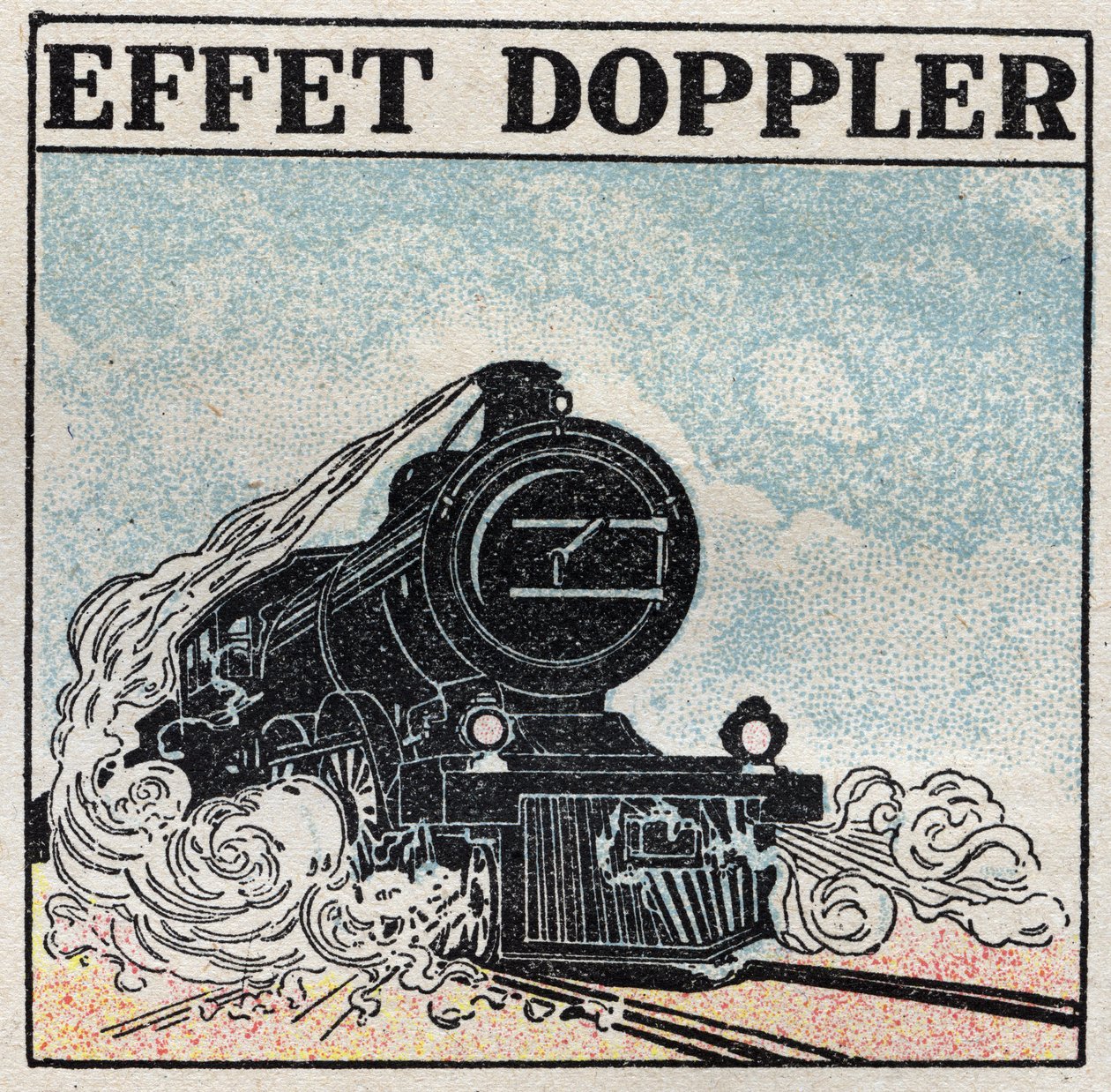 Energia sonora: effetto Doppler evidenziato nel 1842 da Christian Andreas Doppler (1803-1853). Il fischio di una locomotiva ha un suono acuto quando arriva e diventa grave quando si allontana. Illustrazione anonima del 1925. Collezione privata. da Anonymous Anonymous