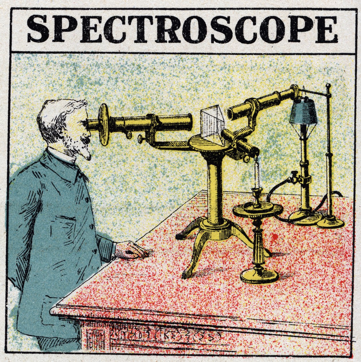 Analisi spettrale: uno spettroscopio. Illustrazione anonima del 1925. Collezione privata. da Anonymous Anonymous