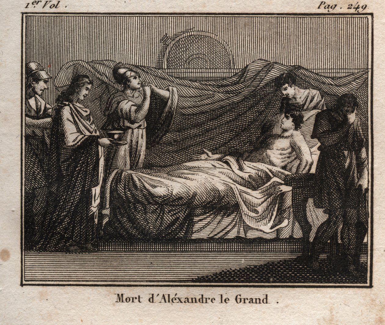 La morte del re macedone Alessandro Magno (356-323 a.C.) - La morte di ALESSANDRO MAGNO (356-323 a.C.) - Re di Macedonia (336-323 a.C.) - da "Il Giovane Rollin o Pezzi Scelti di Storie Antiche e Romane" 1816 - Collezione privata da Anonymous Anonymous