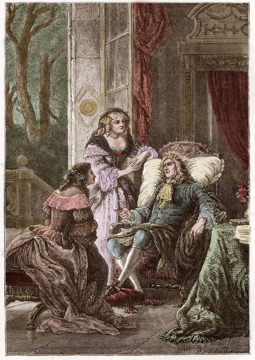 Il Duca Francois de La Rochefoucauld (1613-1680), la Marchesa Madame de Sevigne (1626-1696) e la Contessa de La Fayette (1634-1693), scrittori francesi - Incisione di Hildebrand dopo P. Philippoteaux da Anonymous Anonymous