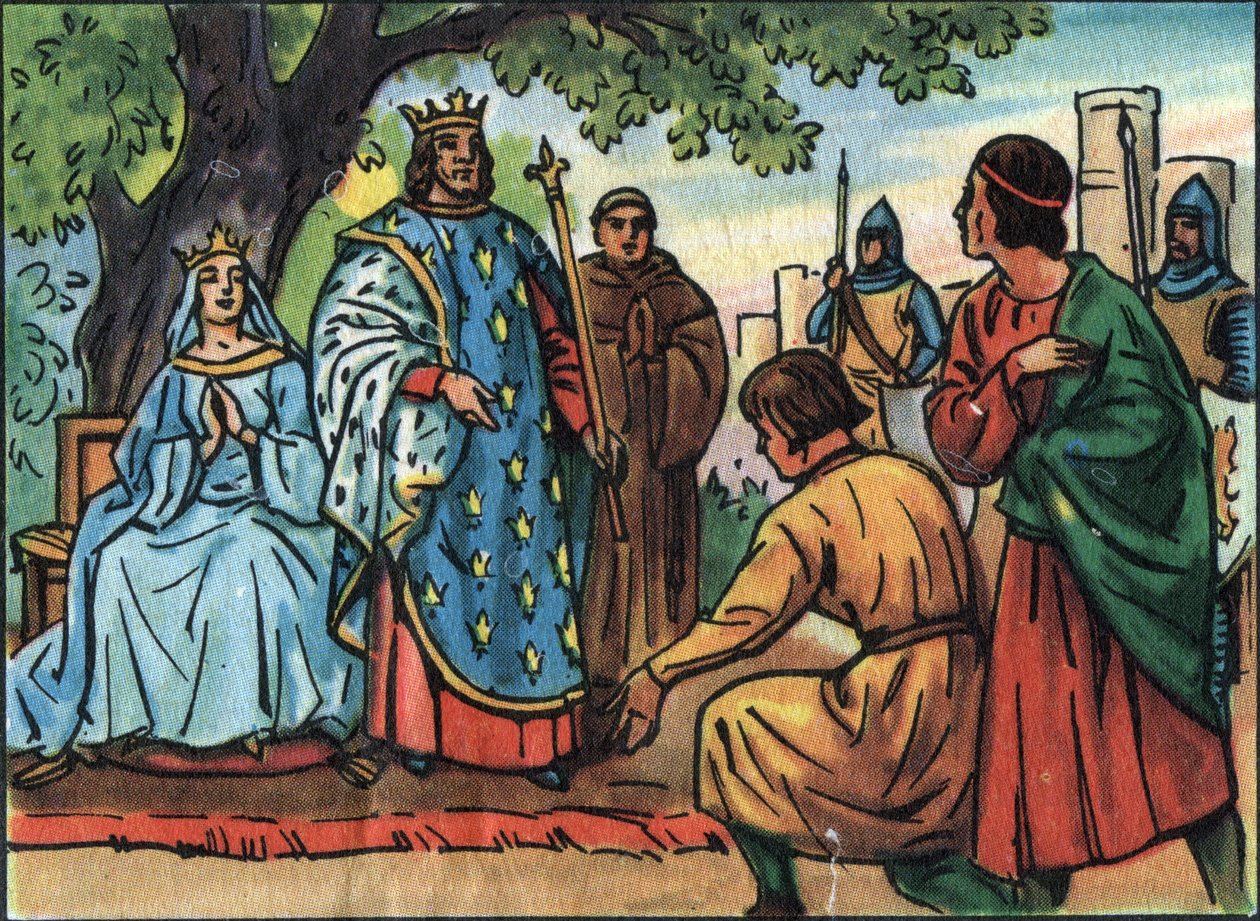 Il Re di Francia San Luigi (Luigi IX 1214-1270) che fa giustizia sotto la quercia del Bois de Vincennes. Illustrazione anonima in “Collection des souverains et chefs d
