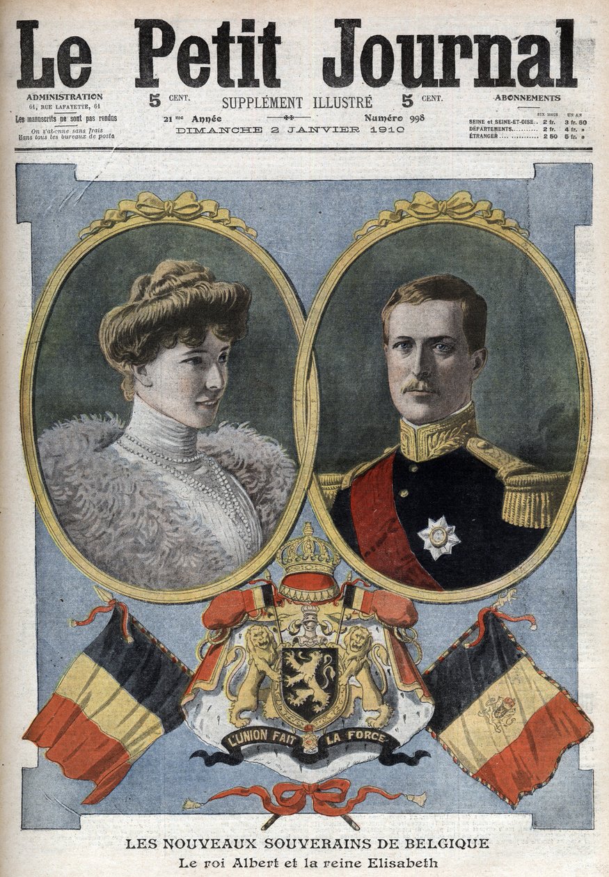 Il nuovo sovrano del Belgio - Re Alberto I e la regina Elisabetta di Baviera - In "Le Petit Journal" di gennaio 1910 - Alberto I re del Belgio (1875-1934) con sua moglie Elisabetta di Baviera (1876-1965) da Anonymous Anonymous
