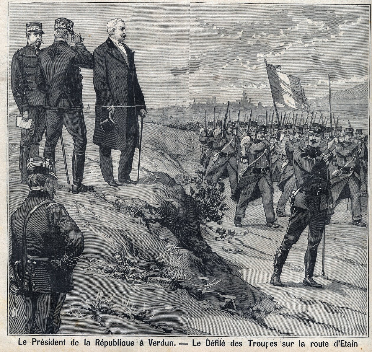 Il Presidente della Repubblica Felix Faure (1841-1899) visita Verdun (Meuse): la sfilata della scuola militare della strada di Etin. Incisione in "Le Petit Parisien" da Anonymous Anonymous