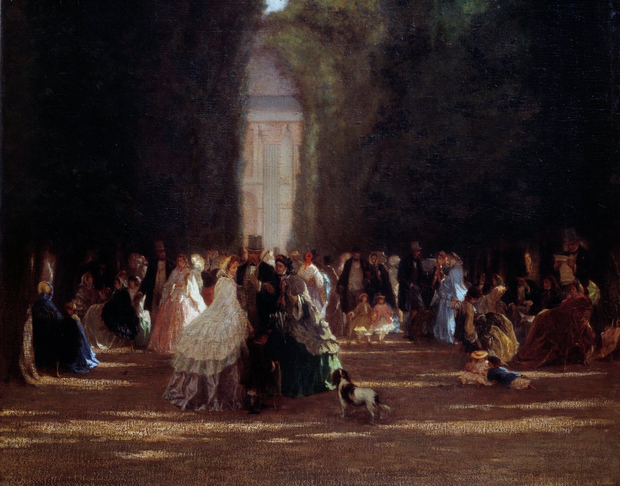 Il vicolo del volantino alle Tuileries sotto il secondo impero. Dipinto anonimo da Anonymous Anonymous