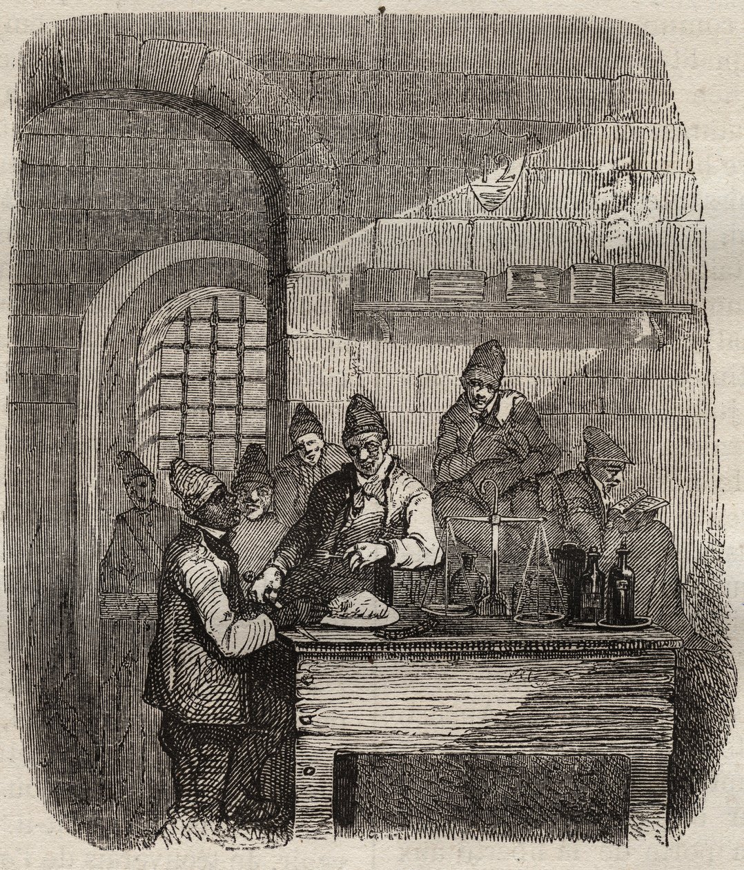 La mensa del Bagne di Brest nel XIX secolo. Incisione in "Histoire des bagnes depuis leur création à nos jours" (1877) di Pierre Zaccone (1817-1895). Collezione privata. da Anonymous Anonymous