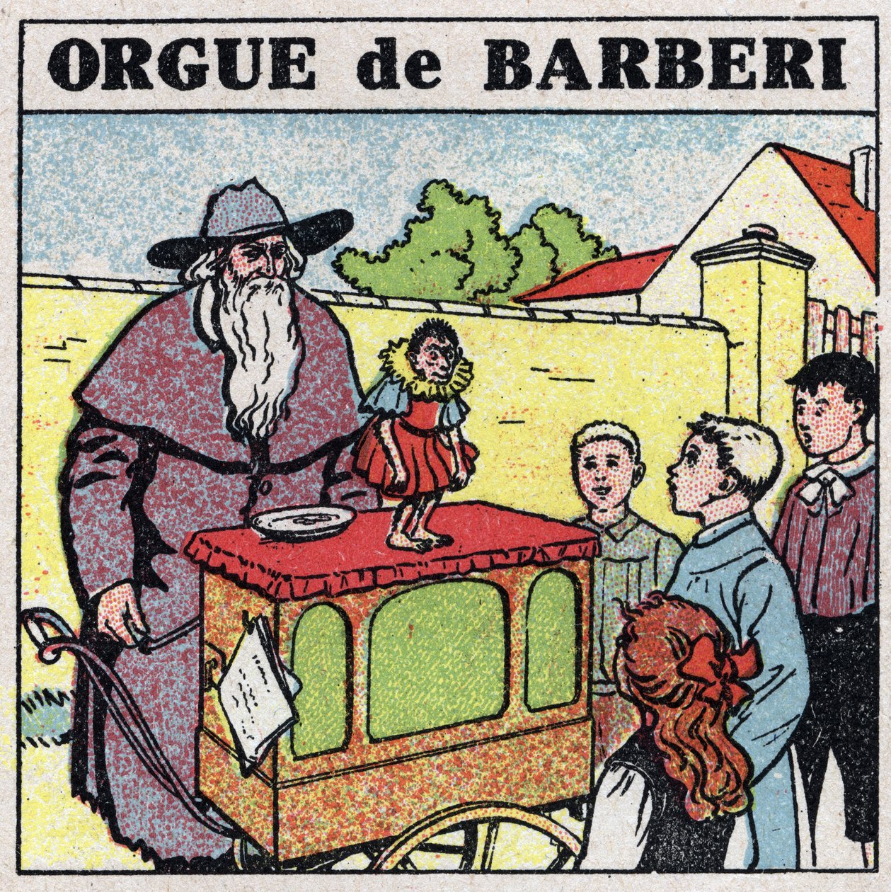 Gli effetti della musica: un suonatore di organetto e una scimmia intrattengono i bambini in una strada. Illustrazione anonima del 1925. Collezione privata. da Anonymous Anonymous