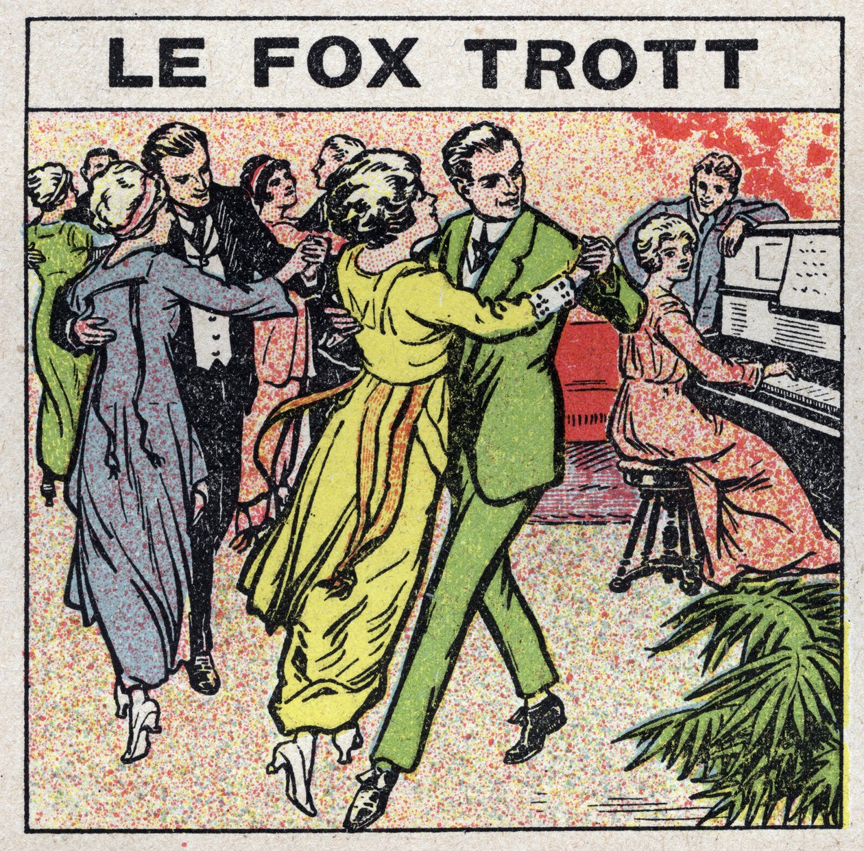 Gli effetti della musica: coppie ballano il Fox Trot in una serata sociale. Illustrazione anonima del 1925. Collezione privata. da Anonymous Anonymous
