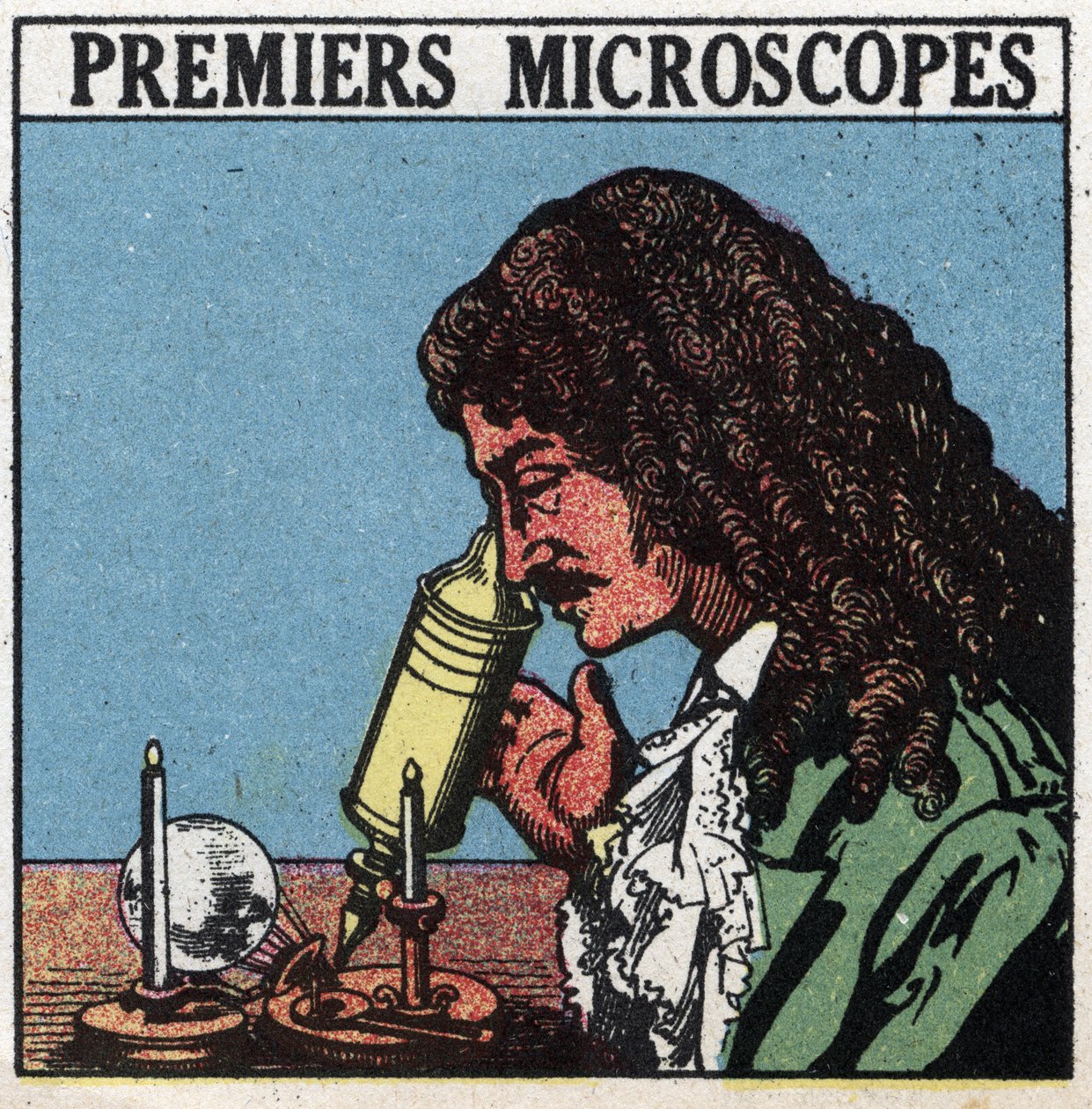 I primi strumenti ottici: microscopio usato al tempo di Christiaan Huygens (Huyghens) (1629-1695). Illustrazione anonima del 1925. Collezione privata. da Anonymous Anonymous