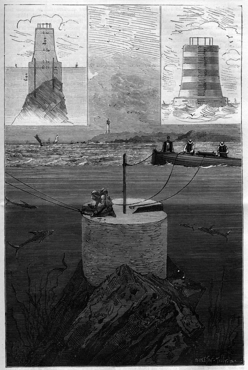 Il faro dei Lavezzi: Costruzione della Torre Faro delle Isole Lavezzi a livello dello stretto che separa la Corsica dalla Sardegna nel Mar Mediterraneo costruito nel 1874 dalla Marina Nazionale a seguito del naufragio della Semillante nel 1 da Anonymous Anonymous
