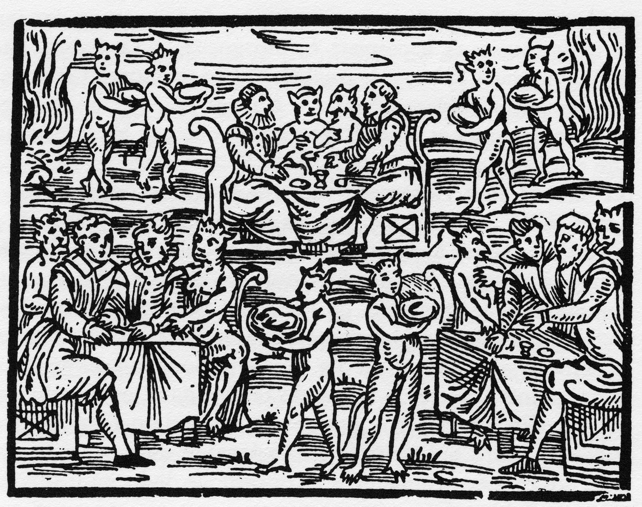 Il pasto delle streghe nel sabba - "Compendium Maleficarum", tratta delle streghe, dei loro mali e dei loro sortilegi di Francesco Maria Guazzo o Guaccio o Guaccius (15?? -16??) 1608 Collezione Privata da Anonymous Anonymous