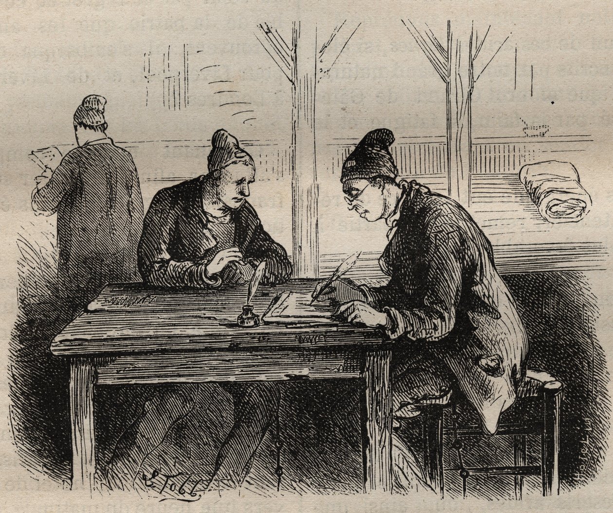 Il pubblico scrittore al bagno penale di Tolone nel XIX secolo. Incisione in “Histoire des bagnes depuis leur création à nos jours” (1877) di Pierre Zaccone. Collezione privata. da Anonymous Anonymous