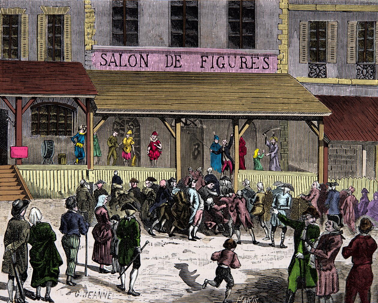 Il salone dei fichi di cera boulevard du temple a Parigi nel XVIII secolo fondato da Curtius, Incisione, Collezione Privata da Anonymous Anonymous