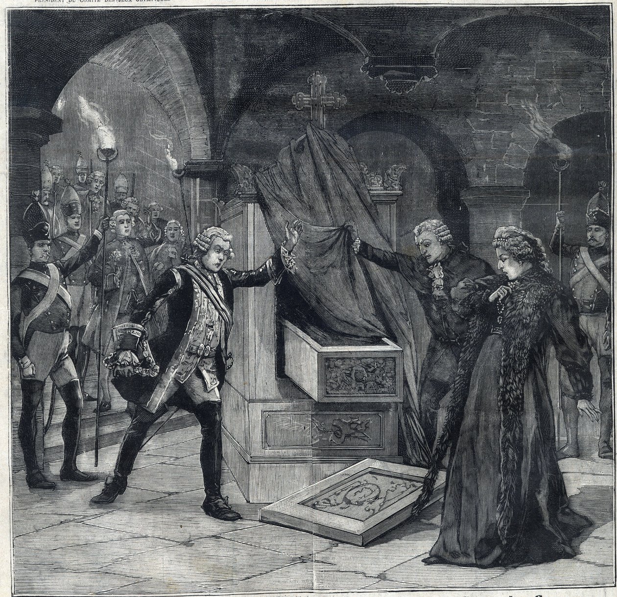 La scena delle cantine nella commedia "Caterina di Russia" al teatro di Cathelet Paul Ginisty (1855-1932) e Charles Samson (1894-1895). Incisione in "Le Petit Parisien" da Anonymous Anonymous