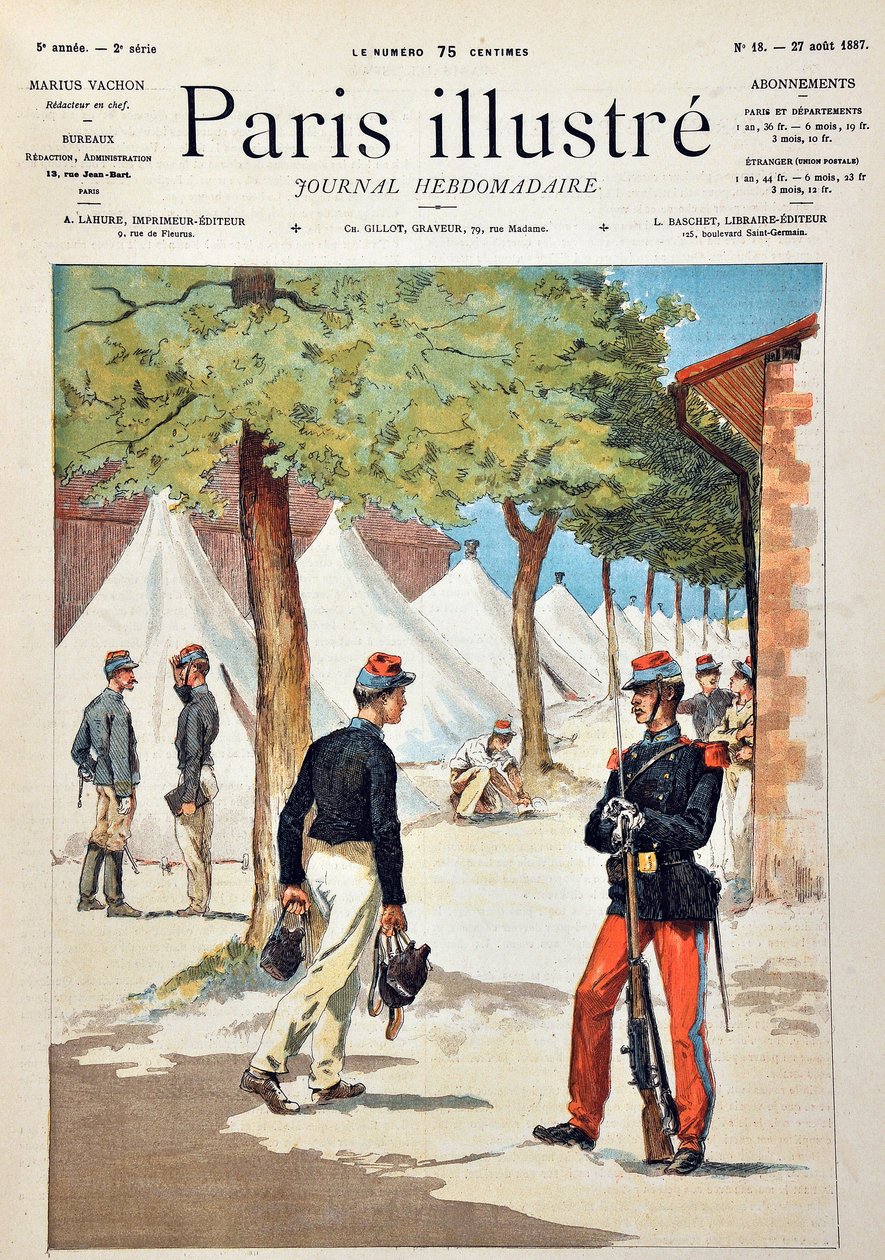 Gli studenti della scuola di Saint-Cyr al campo di Chalons. Incisione del 1887 in "Paris-Illustrous journal weekly". da Anonymous Anonymous