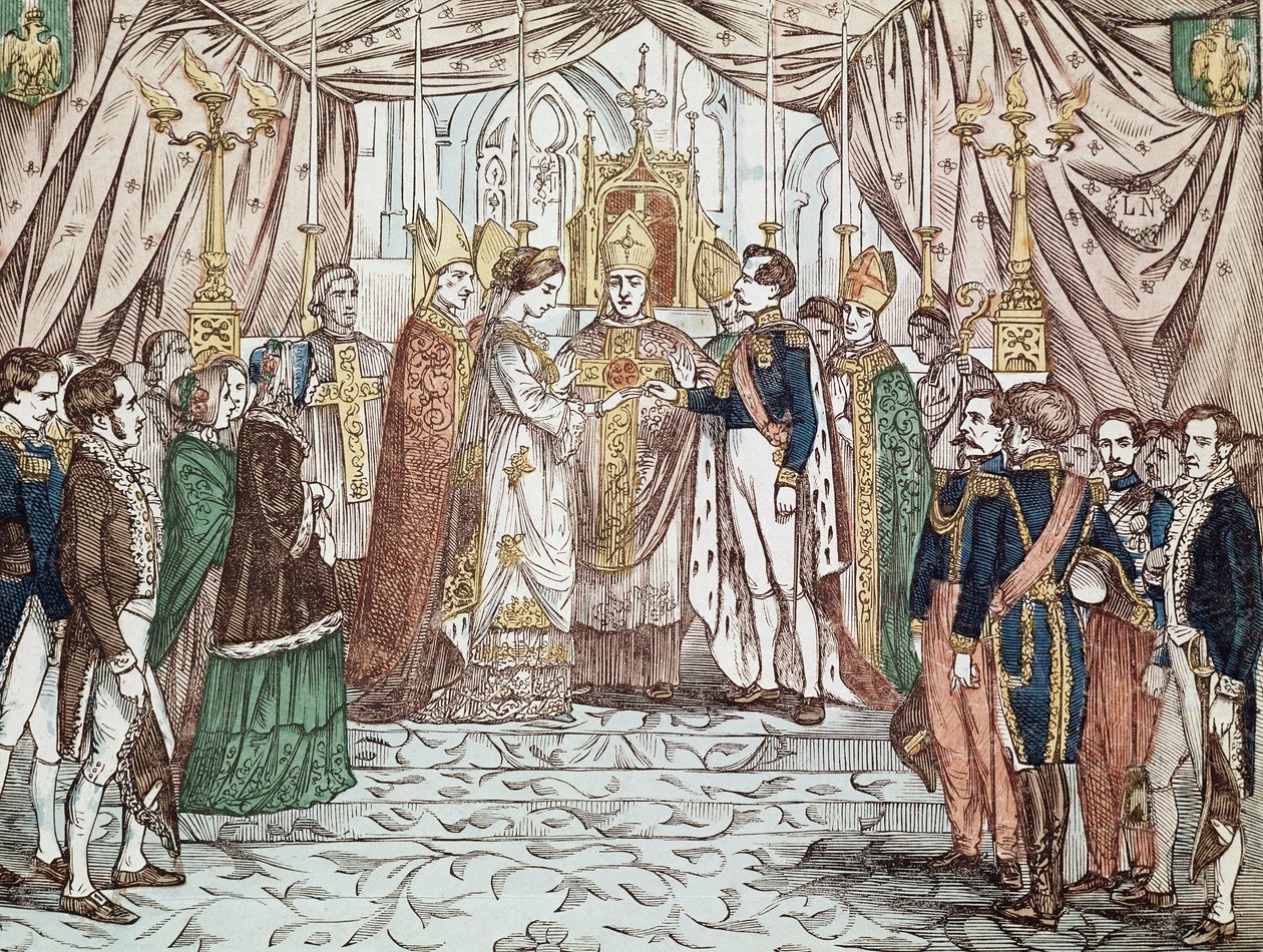 Il matrimonio di Napoleone III e Eugenia Maria de Montijo de Guzman, il 30/01/1853 nella Cattedrale di Nostra Signora (incisione) da Anonymous Anonymous