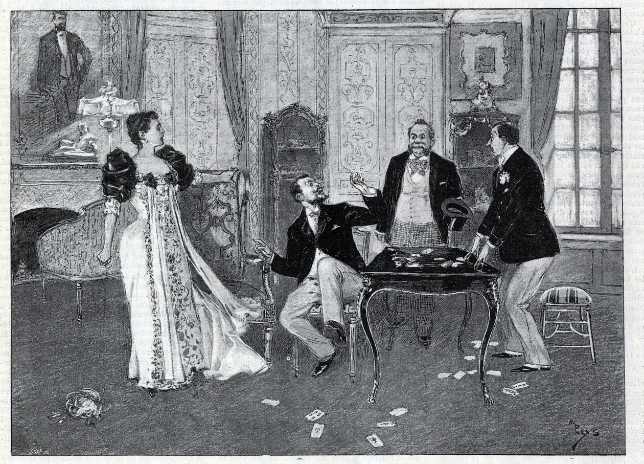 Rappresentazione teatrale: "Il Sistema Ribadier", vaudeville di Georges Feydeau (1862-1921) e Maurice Hennequin (1863-1926) al Teatro del Palais-Royal di Parigi. Incisione in "Le monde illustree" del 1892. Collezione privata da Anonymous Anonymous