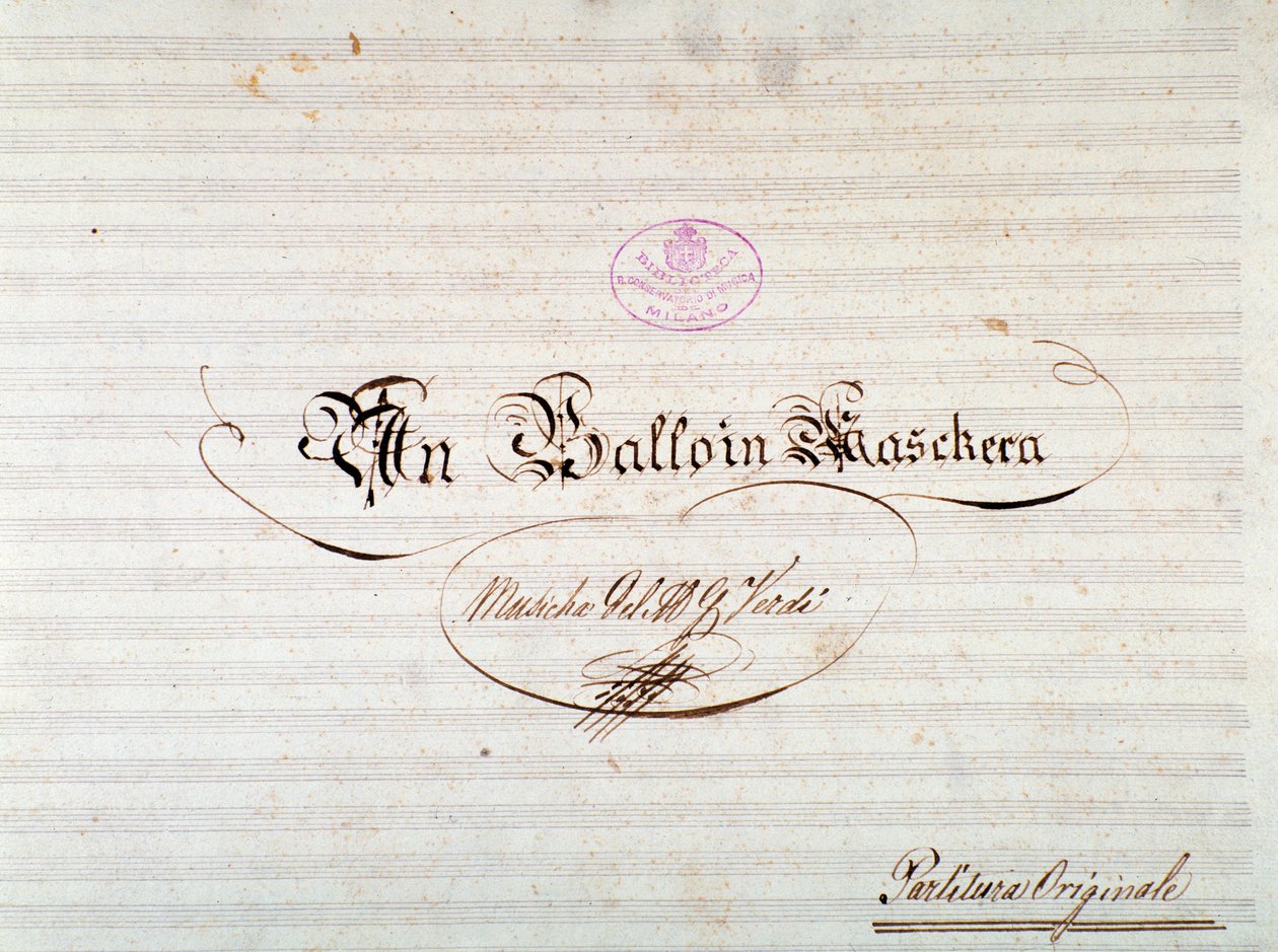 Pagina del titolo della prima edizione della partitura di Un ballo in maschera, opera di Giuseppe Verdi da Anonymous Anonymous