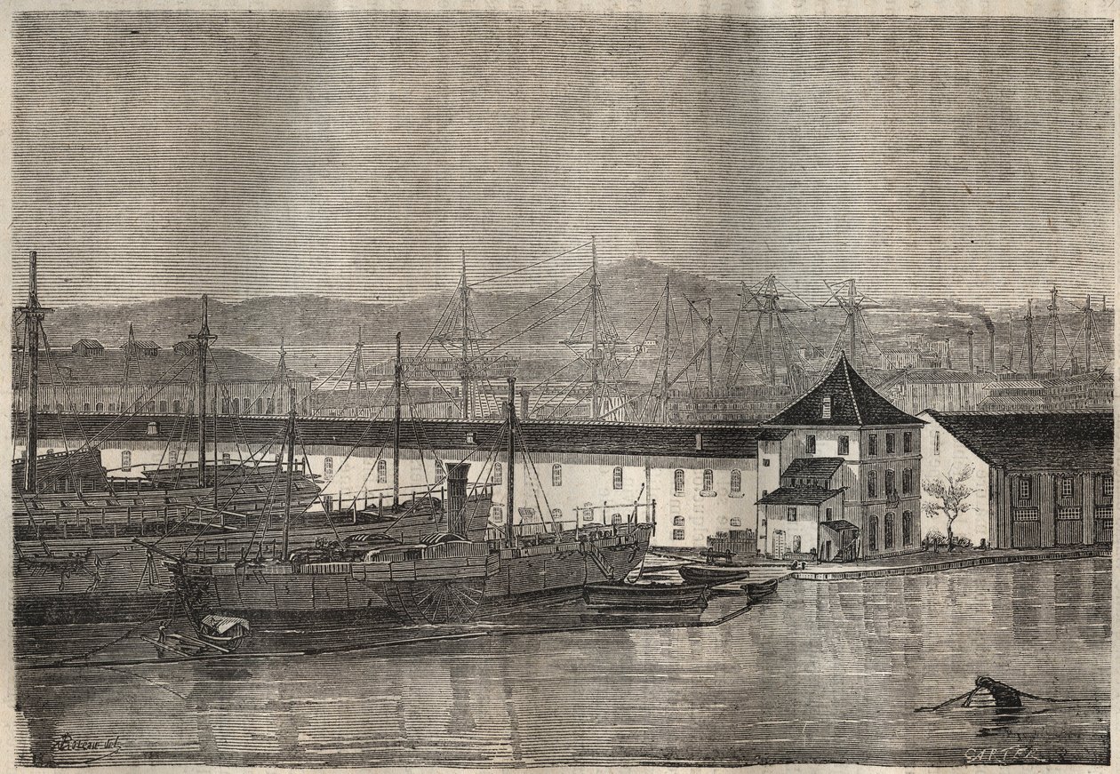 Il bagne di Tolone nel XIX secolo. Incisione in "Histoire des bagnes depuis leur création à nos jours" (1877) di Pierre Zaccone (1817-1895) (Colonia Penale). Collezione privata da Anonymous Anonymous