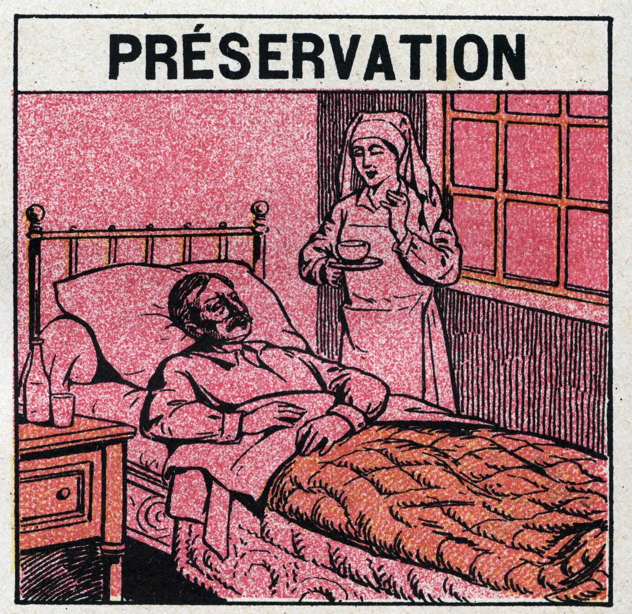 Raggi ultravioletti: per evitare cicatrici causate dal vaiolo, i pazienti dovrebbero essere trattati in stanze o entrare solo in luce rossa, priva di raggi ultravioletti. Illustrazione anonima del 1925. Collezione privata. da Anonymous Anonymous